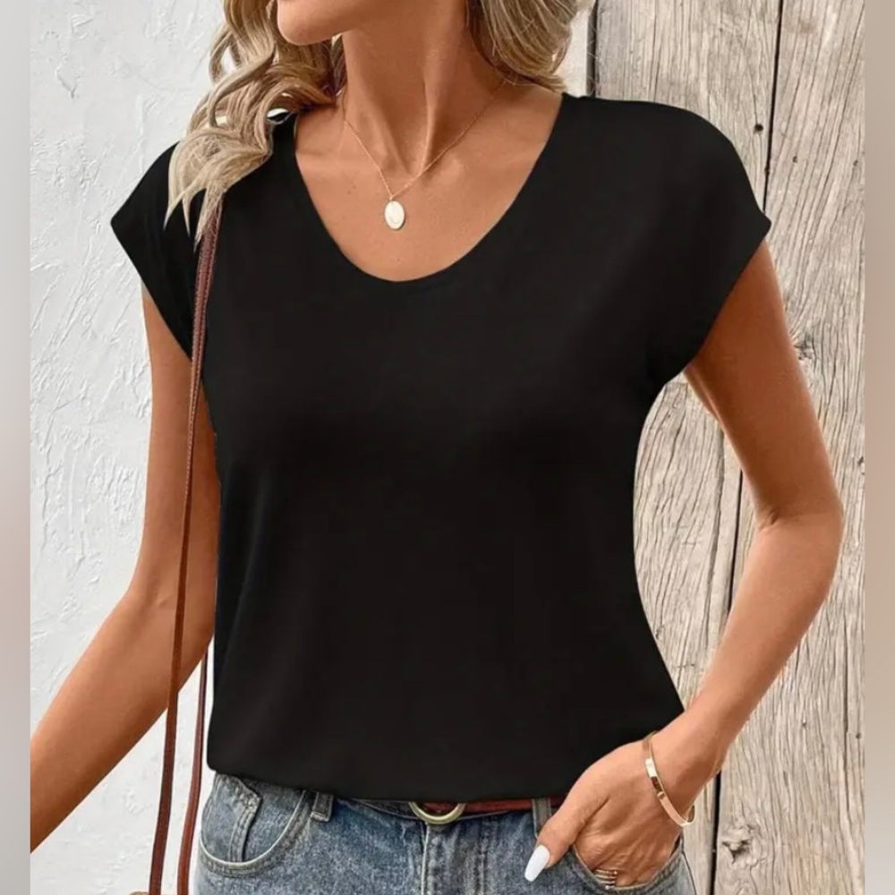 Women’s Black Cap Sleeve V-Neck Super Soft TShirt. Various Sizes